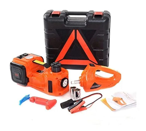 Cric Hydraulique كهربائي + Gonfleur كيت الطوارئ ديال السيّارة ديالك